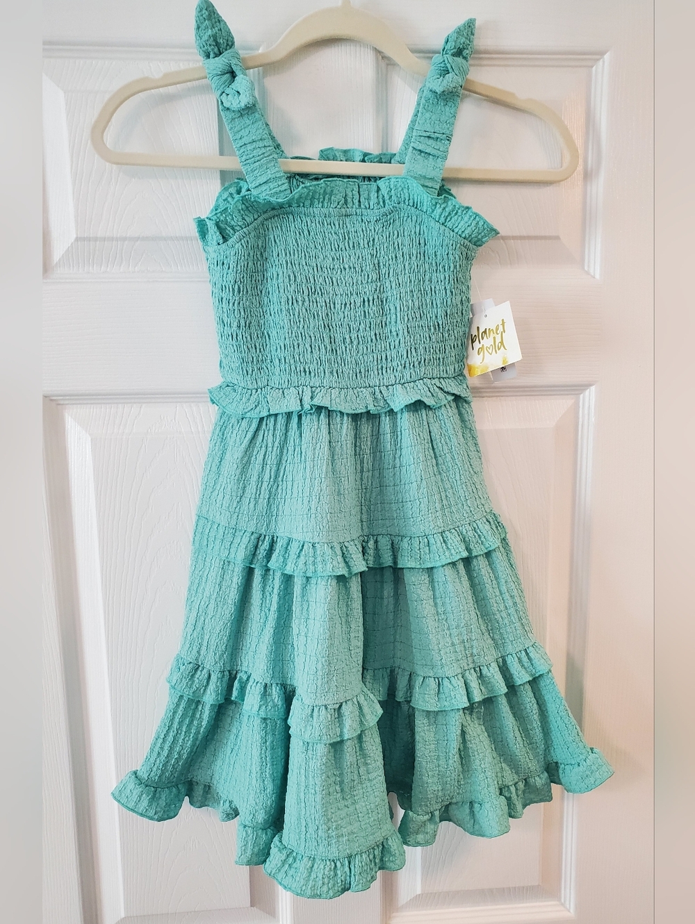 Planet Gold Girls' Aqua Tiered Ruffle Sundress
